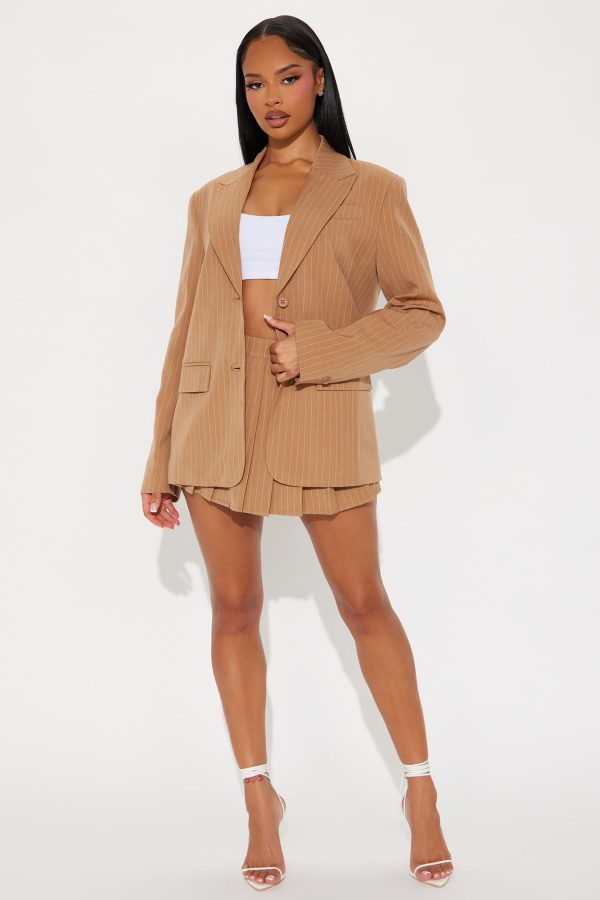 Successful Attitutde Pinstripe Mini Skirt Set - Taupe