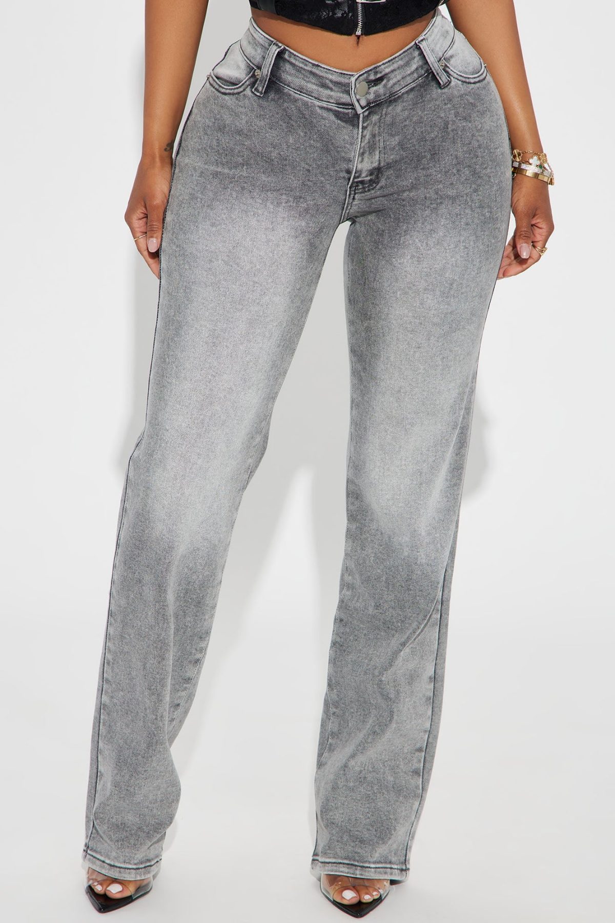 V Nice To Meet You Straight Leg Jeans - Grey