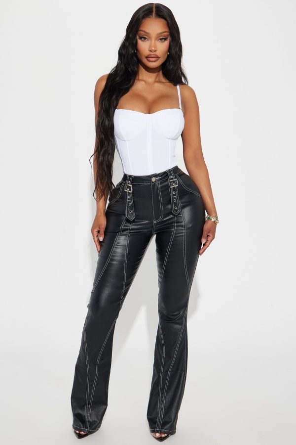 Missy High Rise Faux Leather Flare Pant - Black