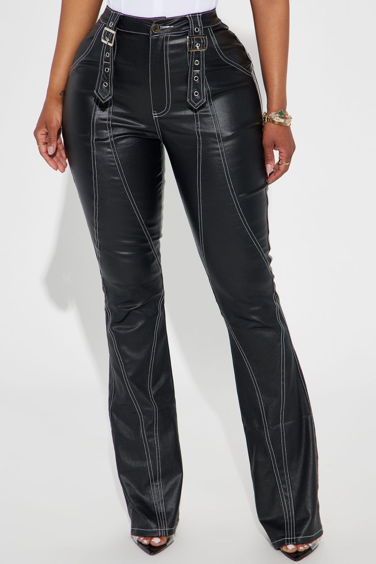 Missy High Rise Faux Leather Flare Pant - Black