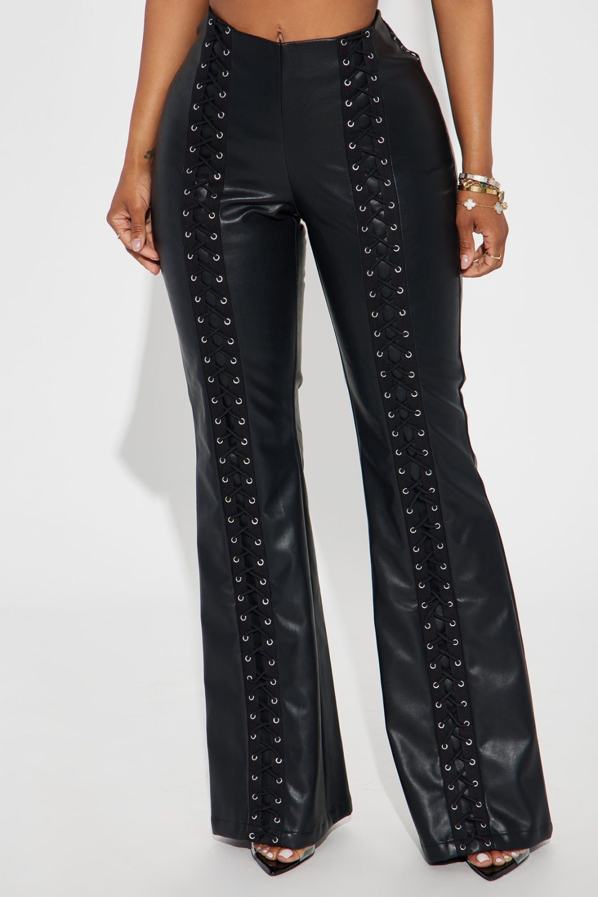 Marketa Faux Leather Flare Pant - Black