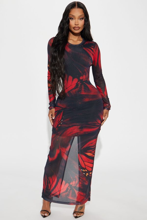 Vermilionaire Mesh Maxi Dress - Red/combo