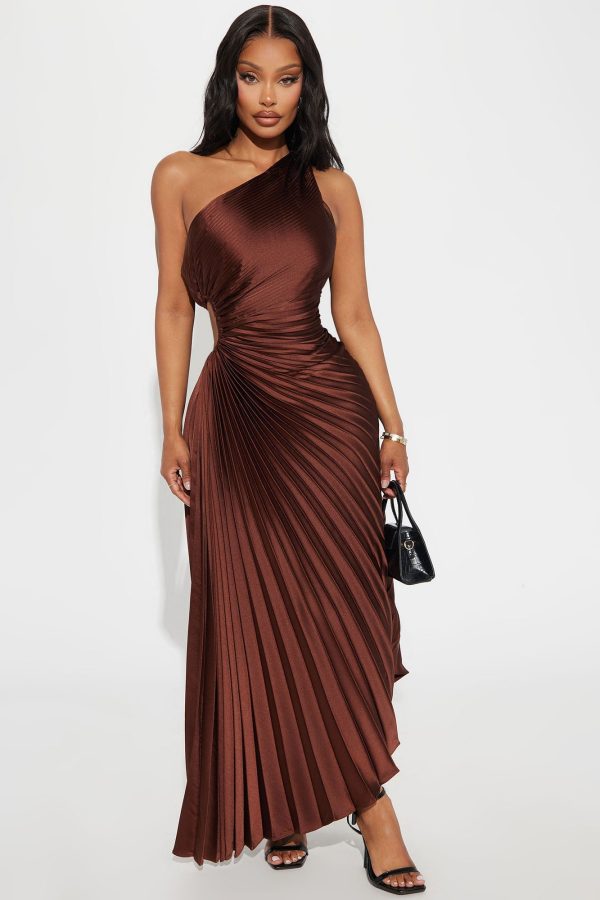 Belle Satin Maxi Dress - Chocolate