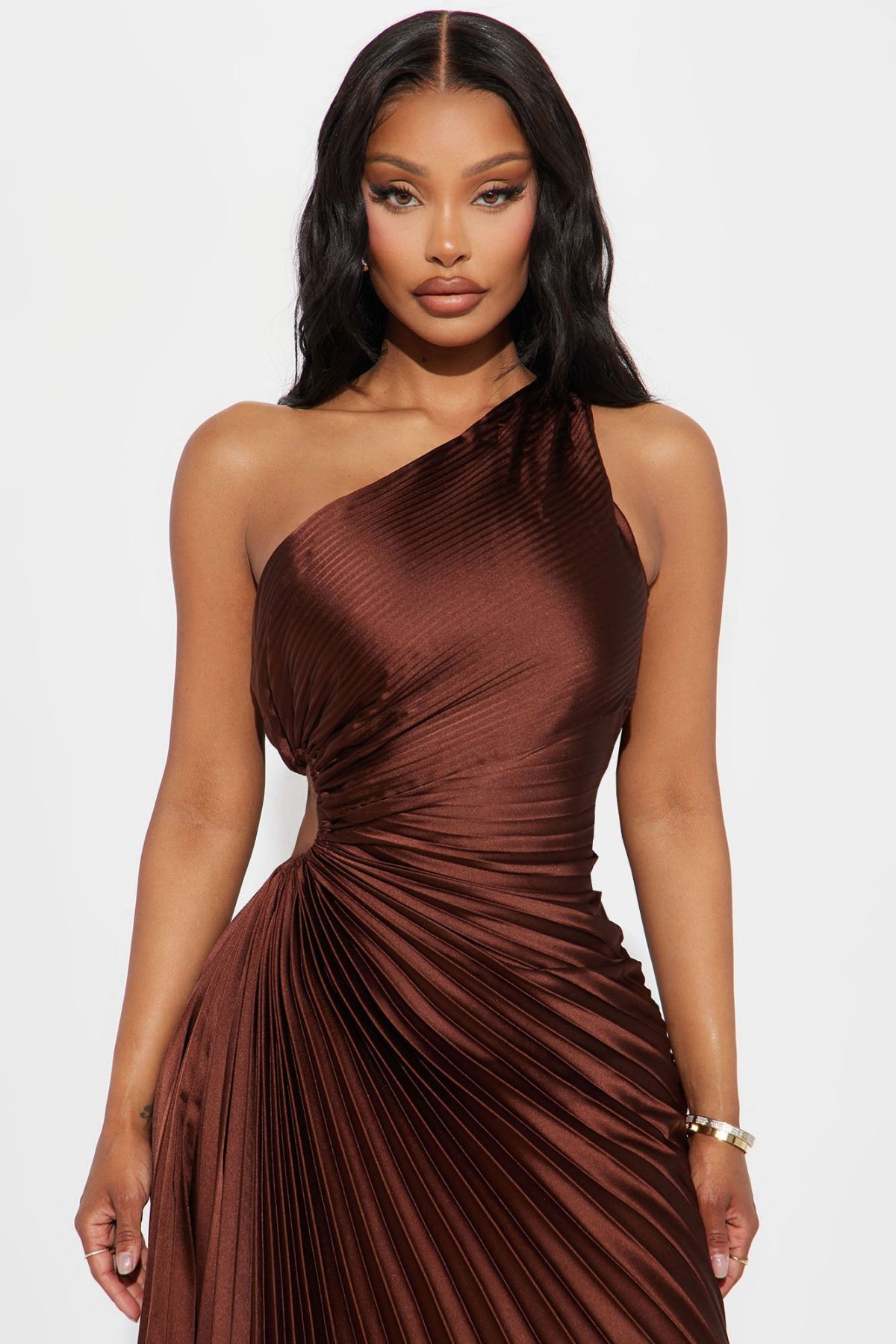 Belle Satin Maxi Dress - Chocolate