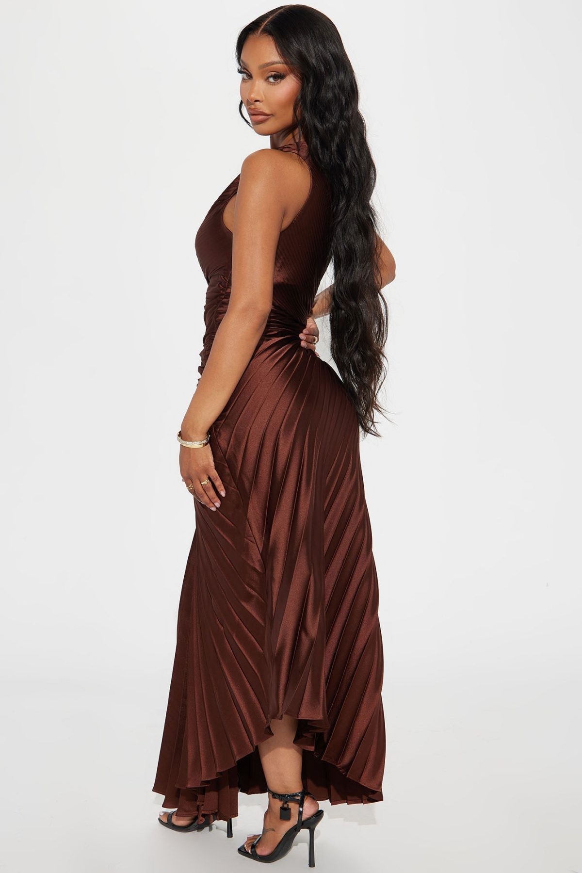 Belle Satin Maxi Dress - Chocolate