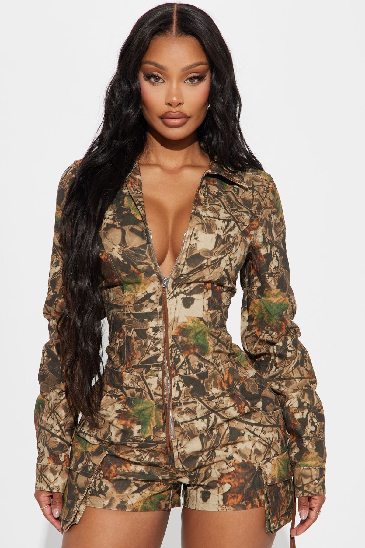 Leila Camo Romper - Brown/combo