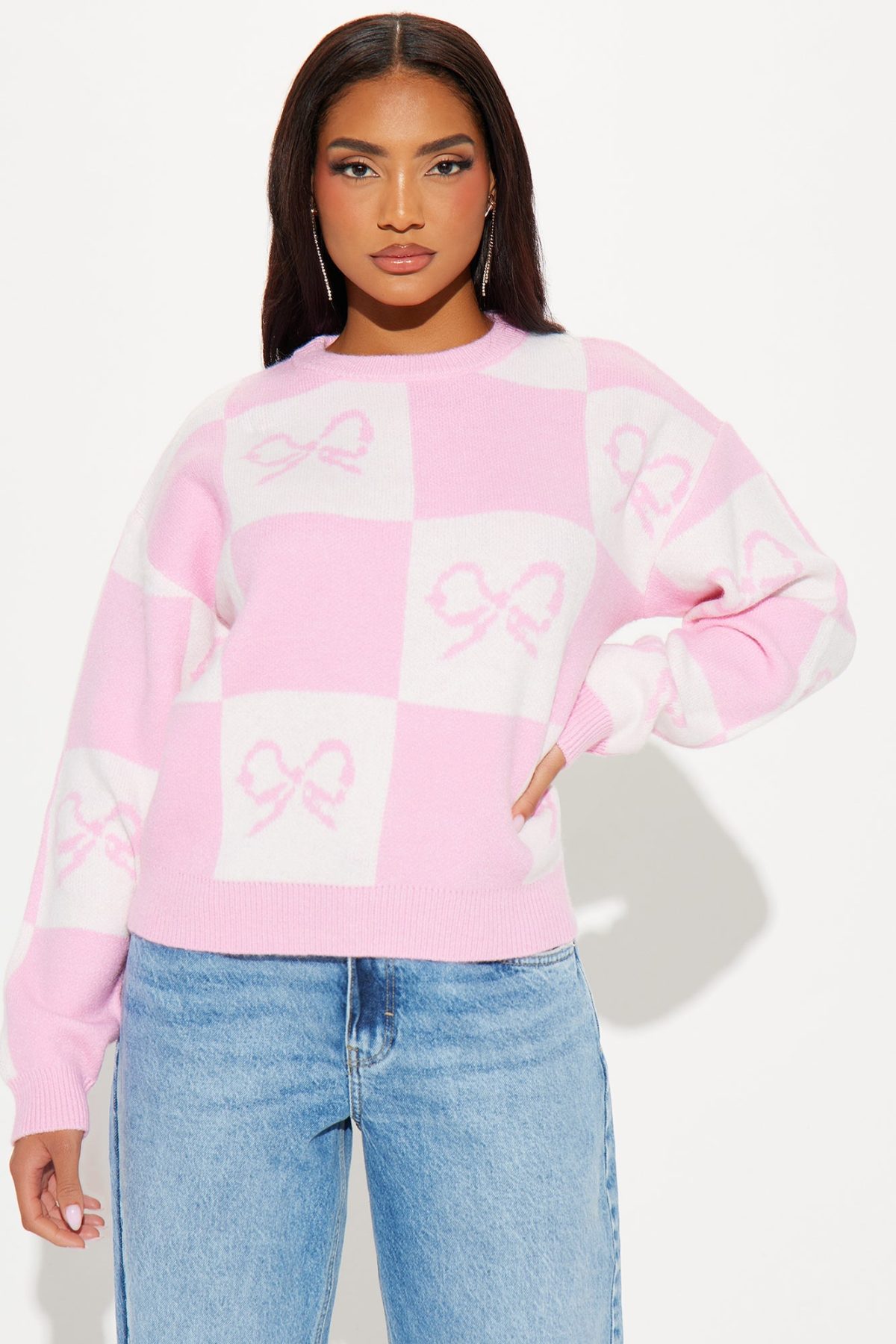 Wrapped In A Bow Sweater - Pink/combo