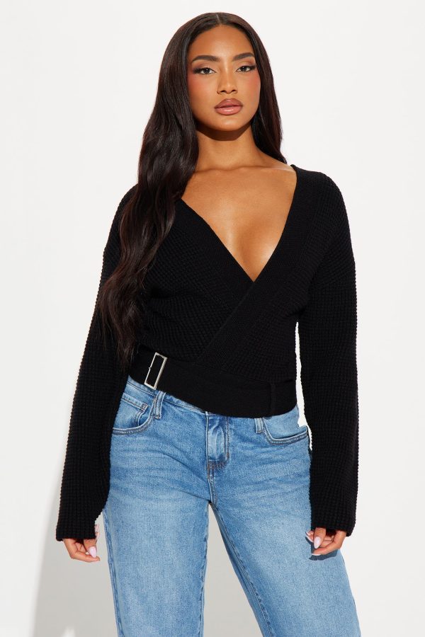 Falling In Love Surplice Sweater - Black