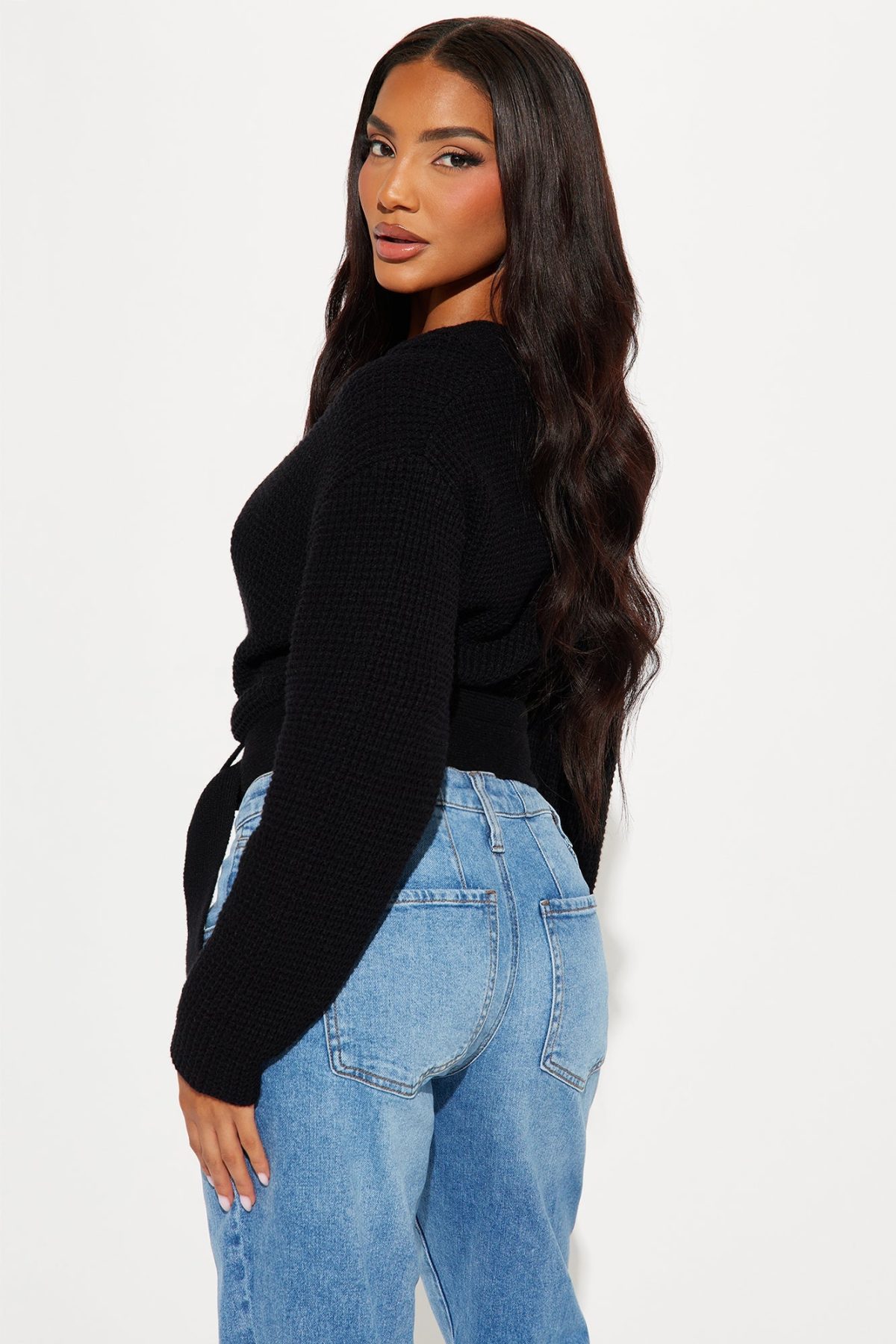 Falling In Love Surplice Sweater - Black