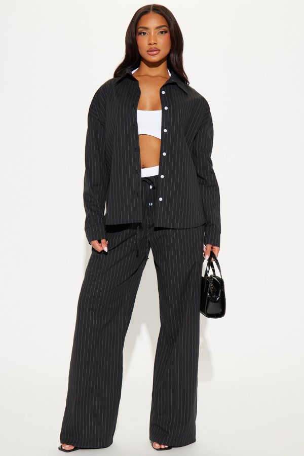 Leila Striped Boxer Pant Set - Black/White