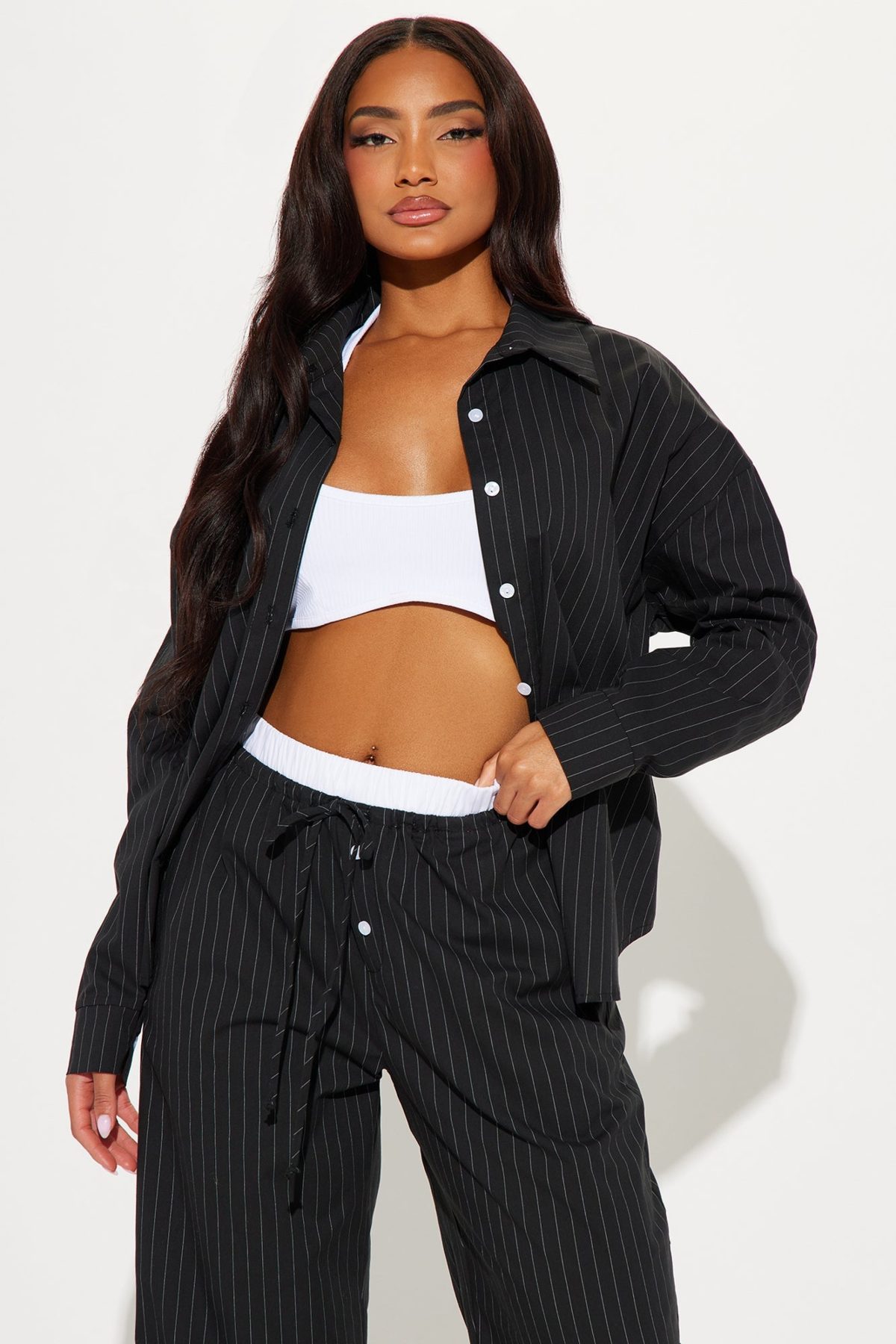 Leila Striped Boxer Pant Set - Black/White