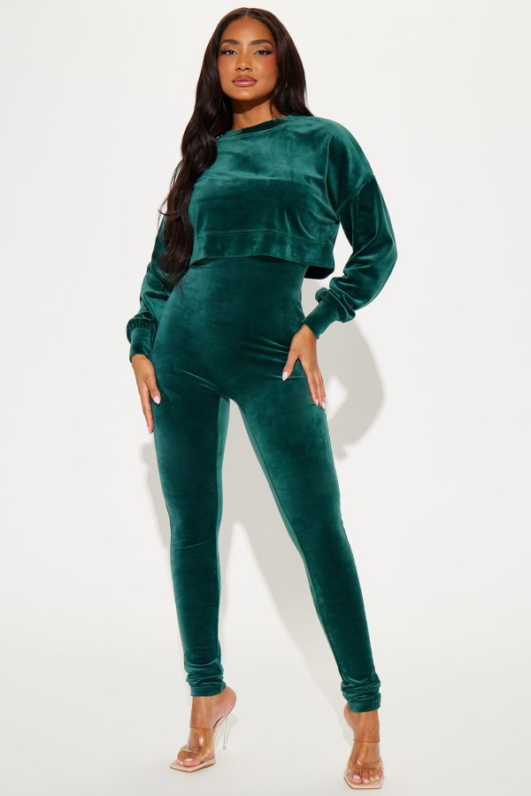 OG Bestie Soft Velour Jumpsuit Set - Hunter