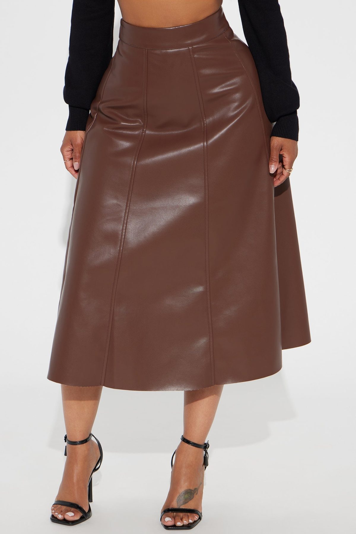 Don't Forget Faux Leather Midi Skirt - Brown