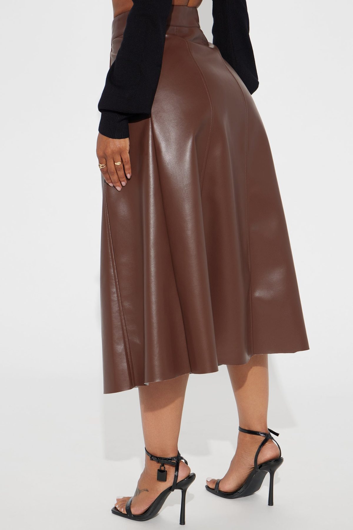 Don't Forget Faux Leather Midi Skirt - Brown