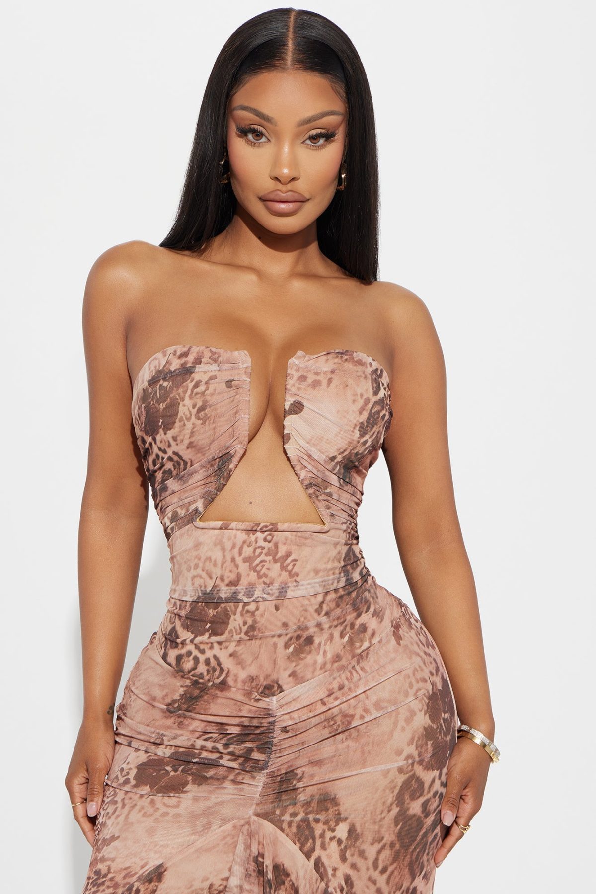 Rita Mesh Midi Dress - Leopard