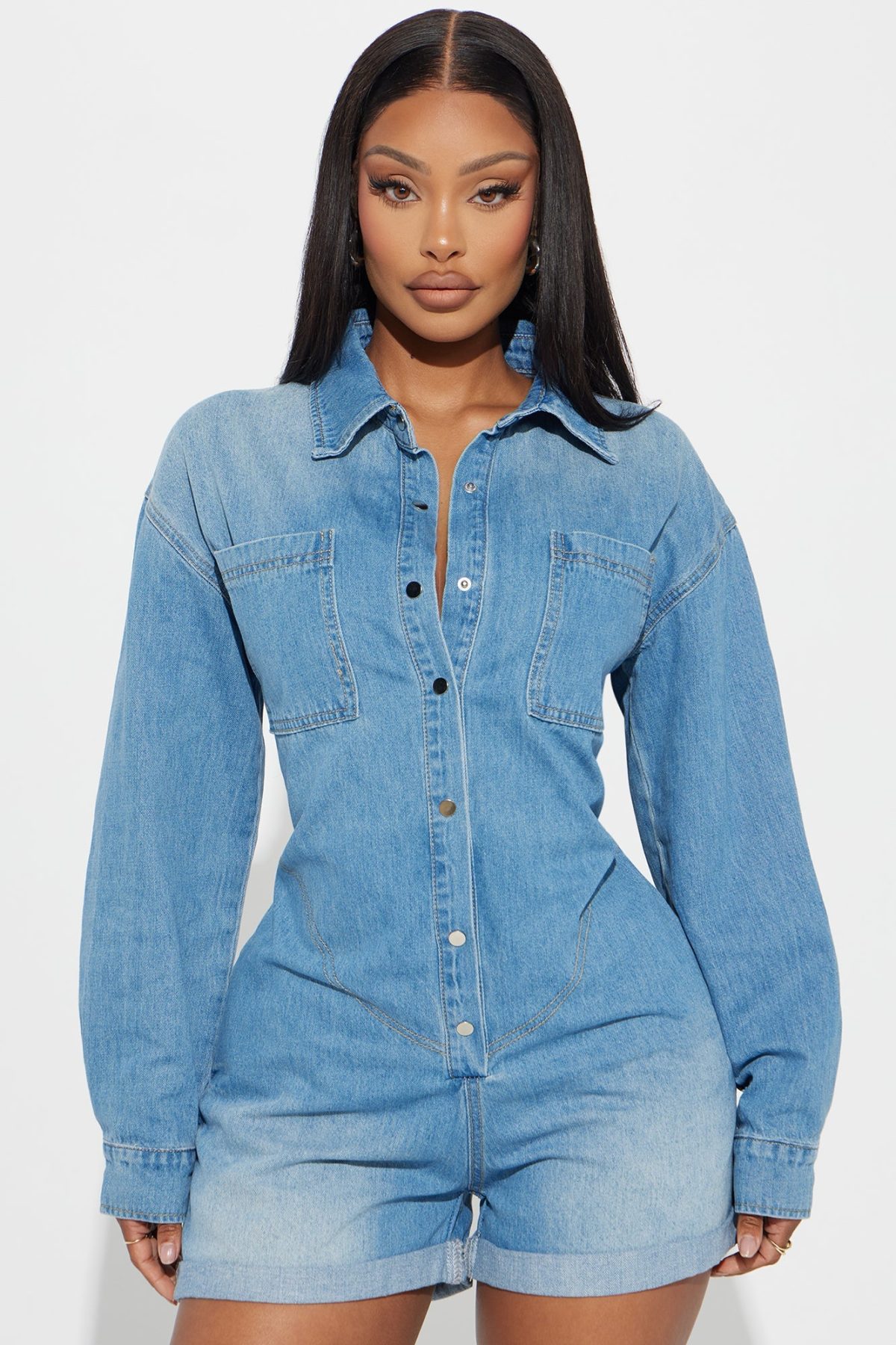 Hannah Denim Romper - Medium Wash