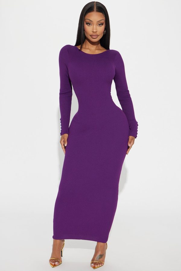 Cierra Backless Sweater Maxi Dress - Purple