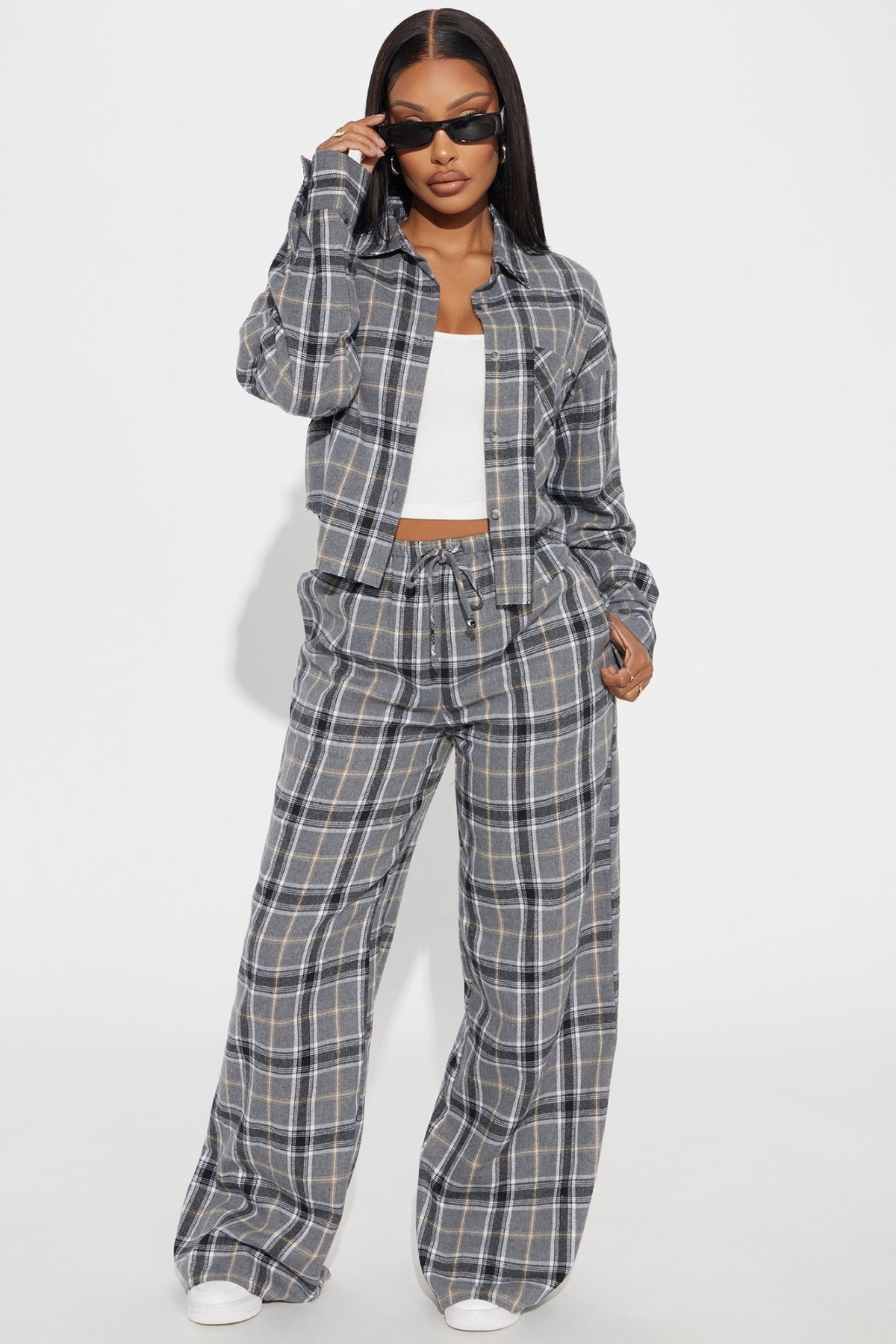 Chill Day Flannel Pant Set - Grey/combo