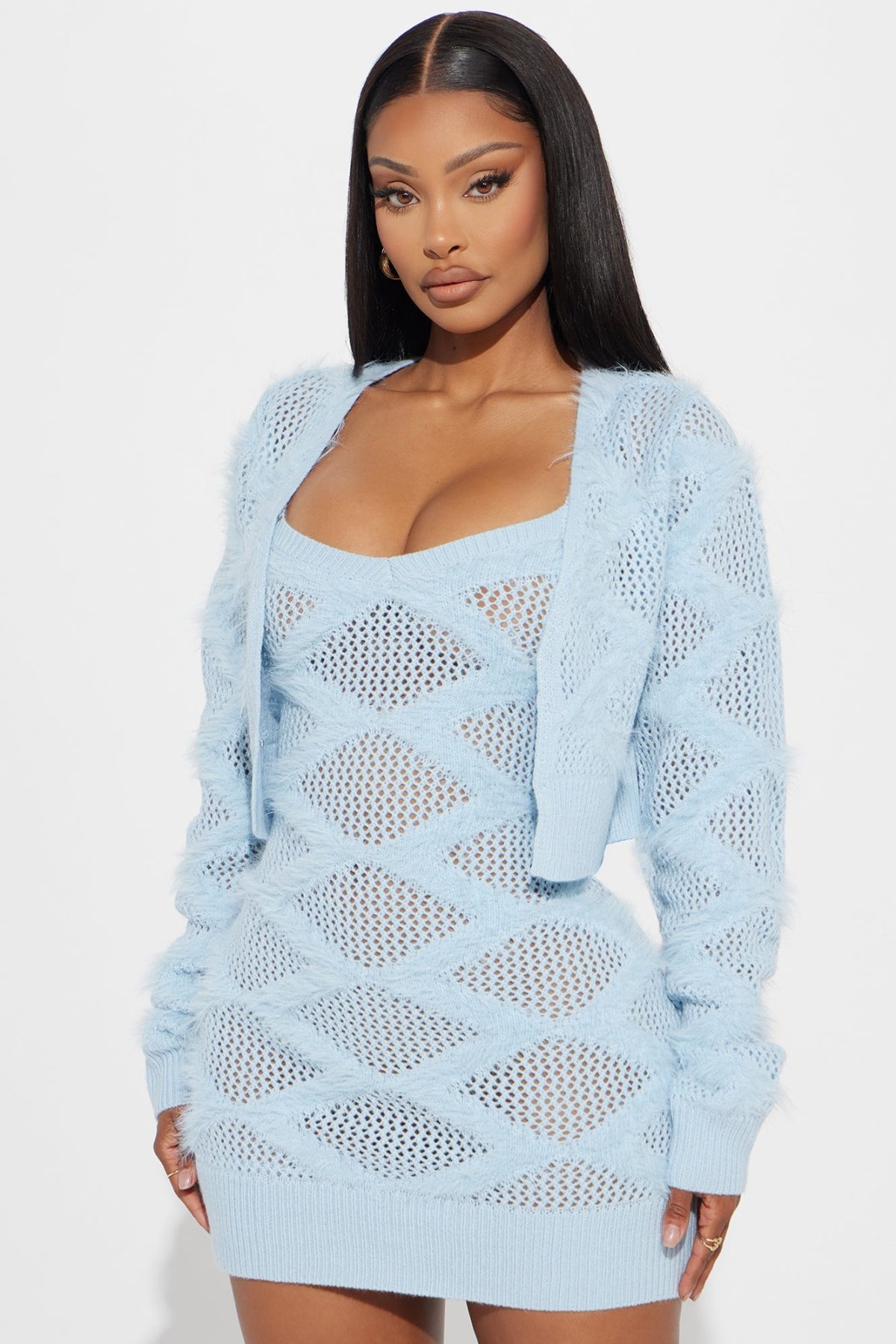 Blythe 2 Piece Sweater Dress Cardigan Set - Light Blue