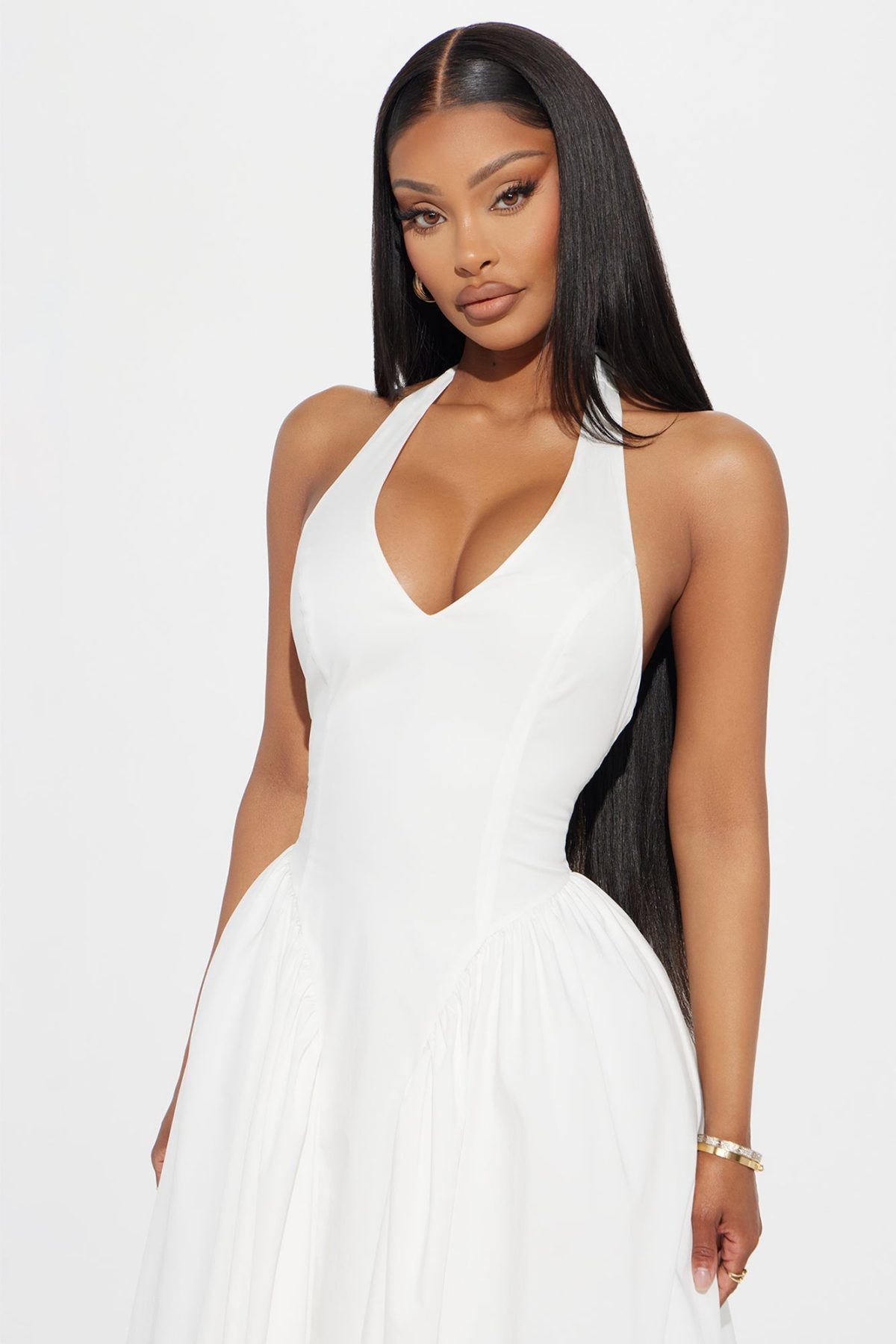 Mara Corset Halter Midi Dress - White