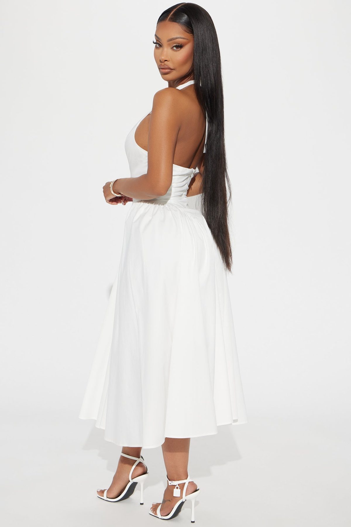 Mara Corset Halter Midi Dress - White