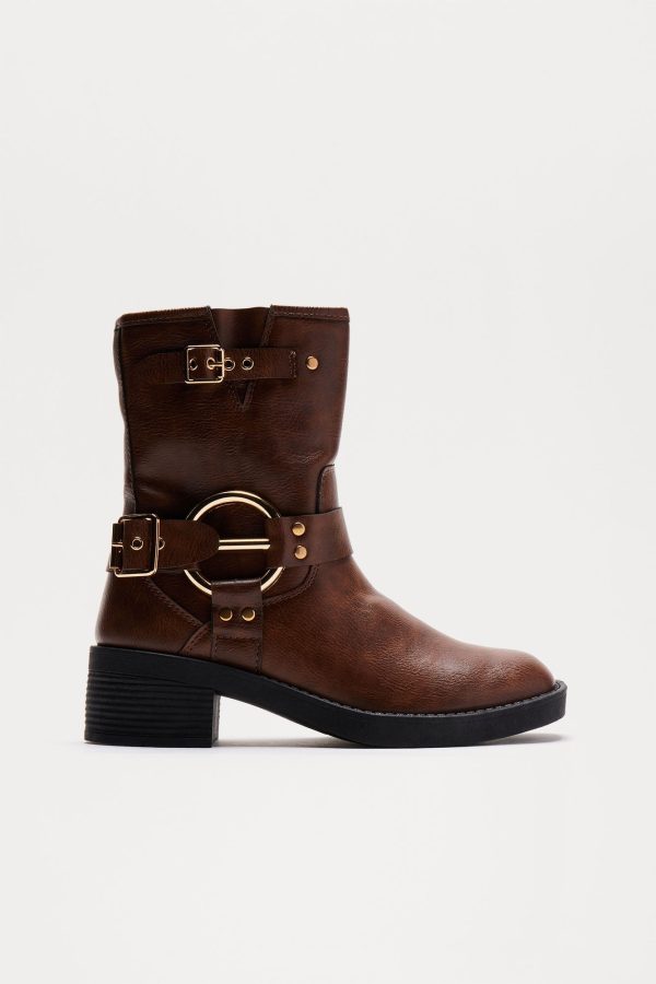 Laine Buckle Booties - Brown