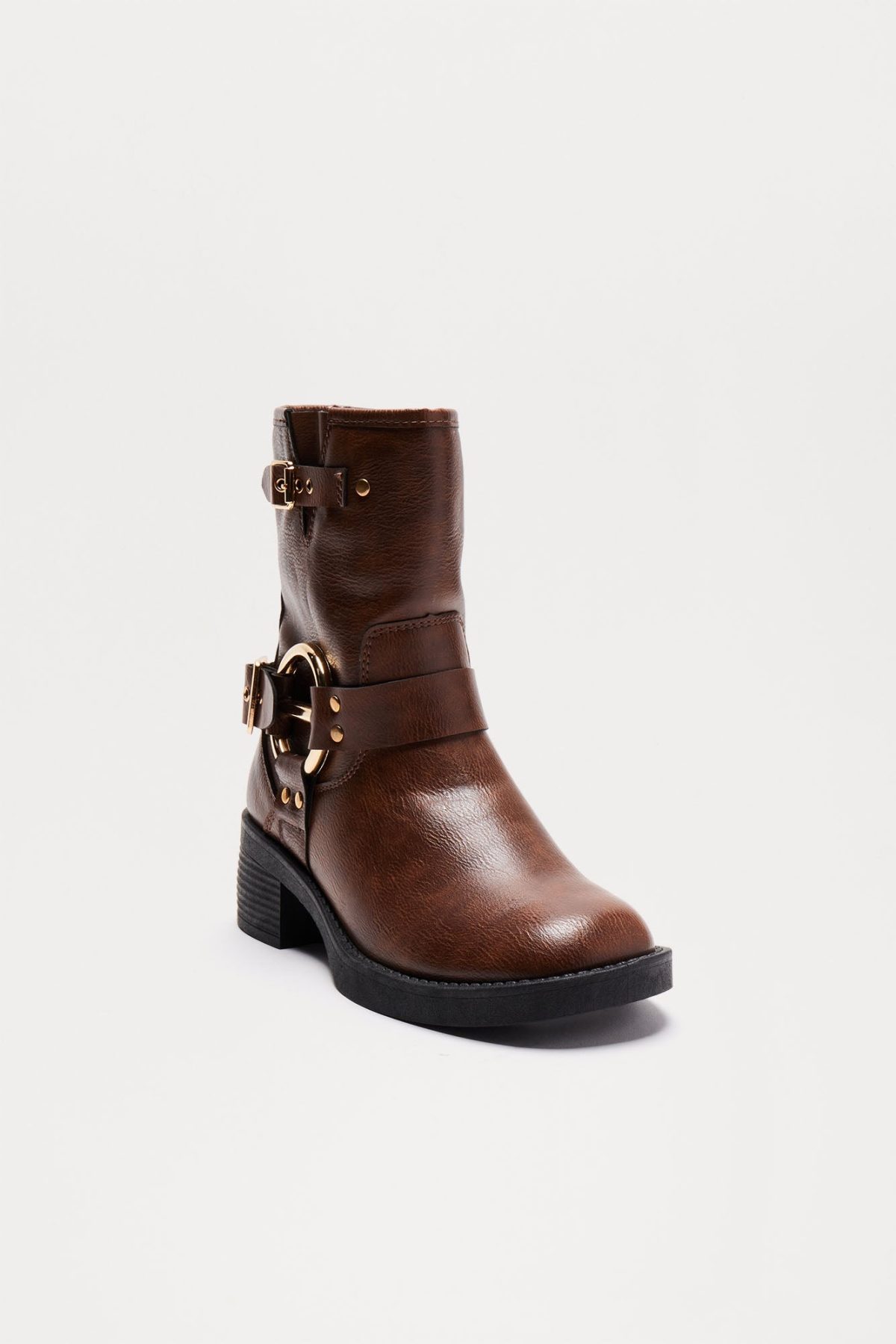 Laine Buckle Booties - Brown