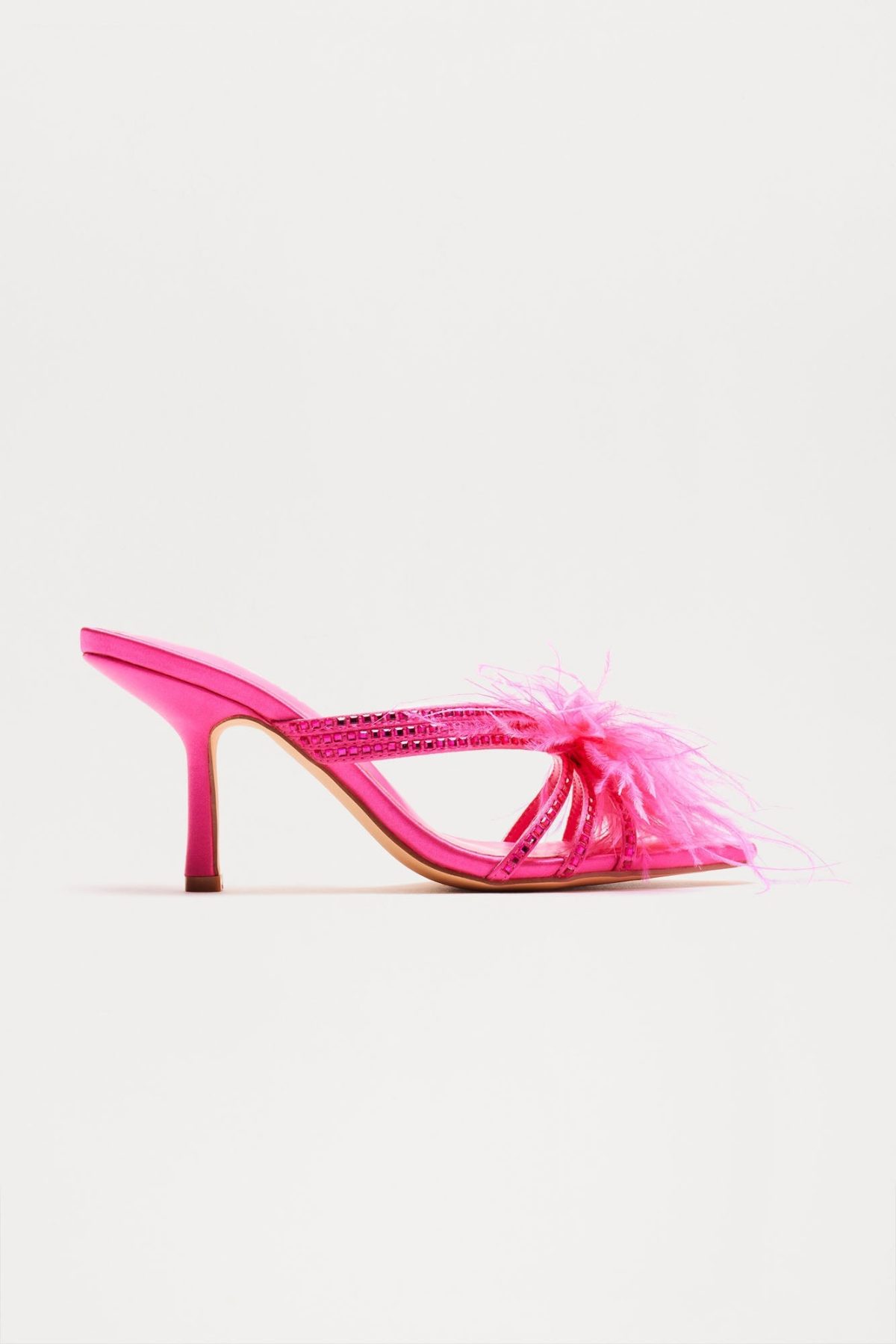 Party Mode Feather Rhinestone Mules - Pink