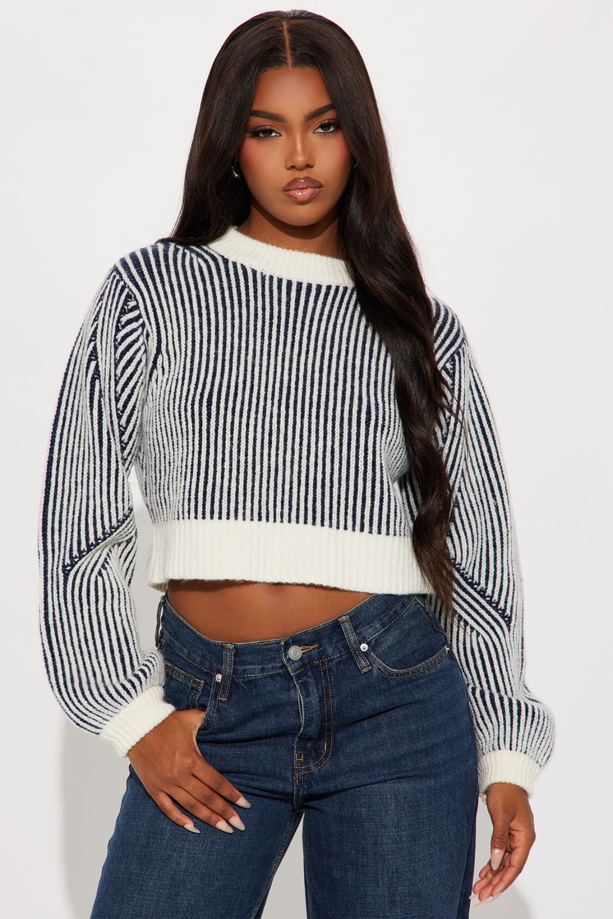 Try Harder Striped Sweater - Navy/combo