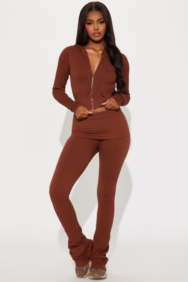 Kya Textured Knit Hoodie Pant Set - Mocha