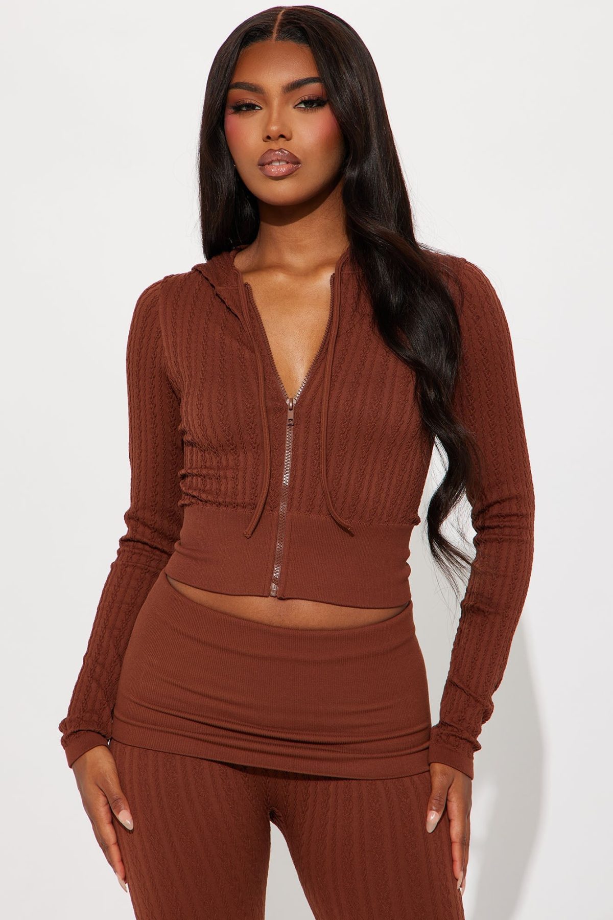 Kya Textured Knit Hoodie Pant Set - Mocha