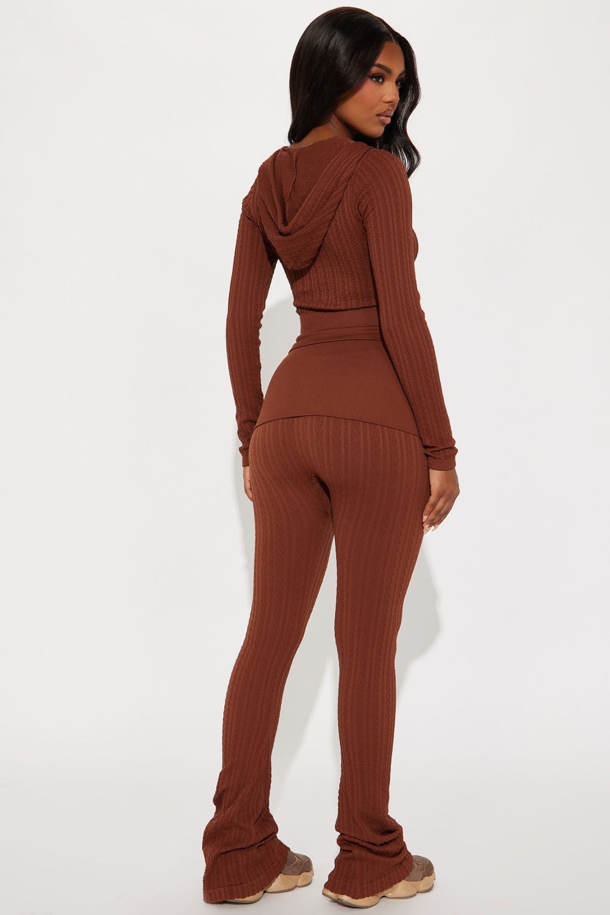 Kya Textured Knit Hoodie Pant Set - Mocha