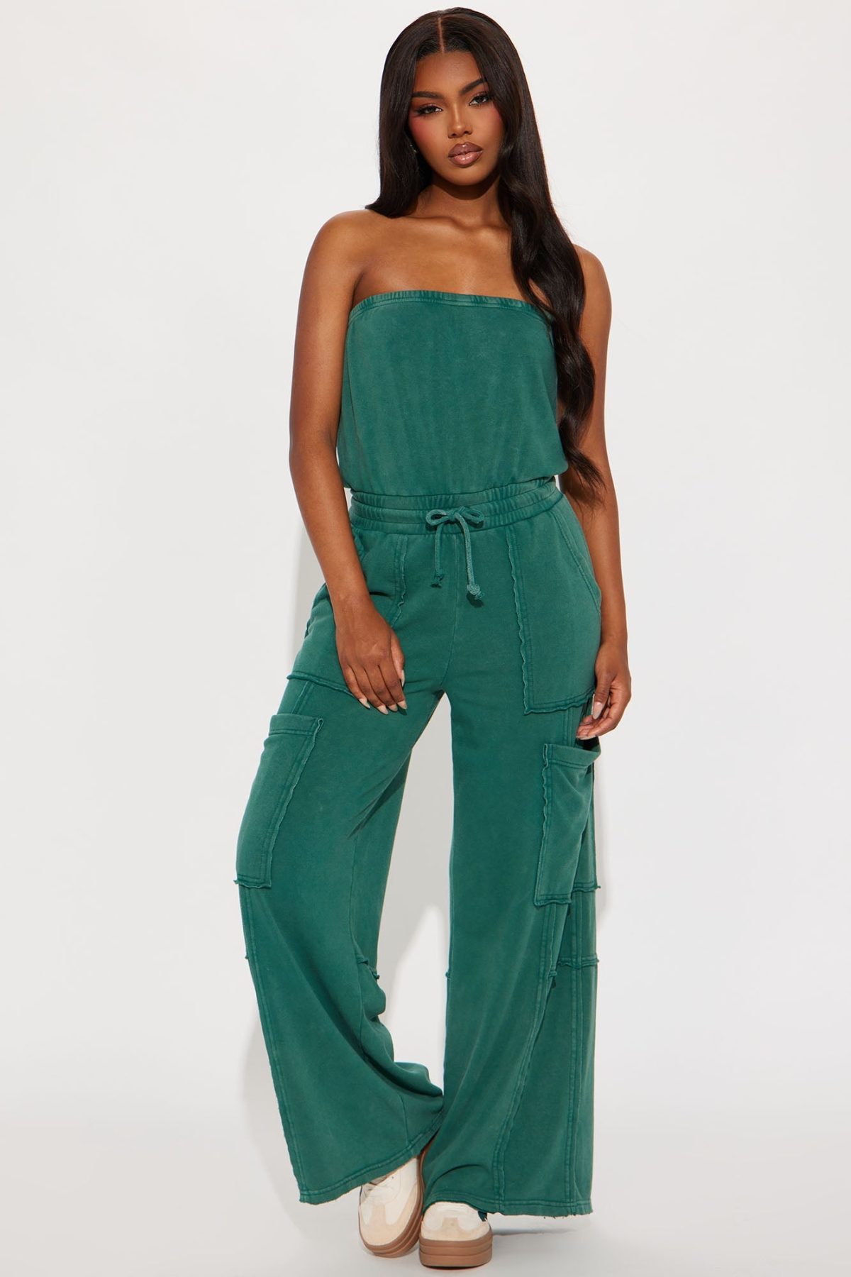 Lounge Around Washed Jumpsuit - Green