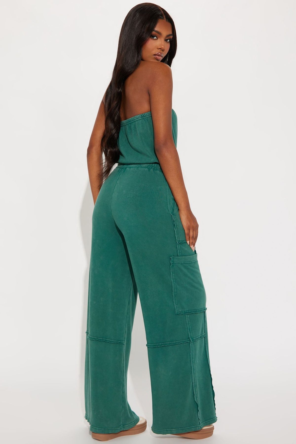 Lounge Around Washed Jumpsuit - Green