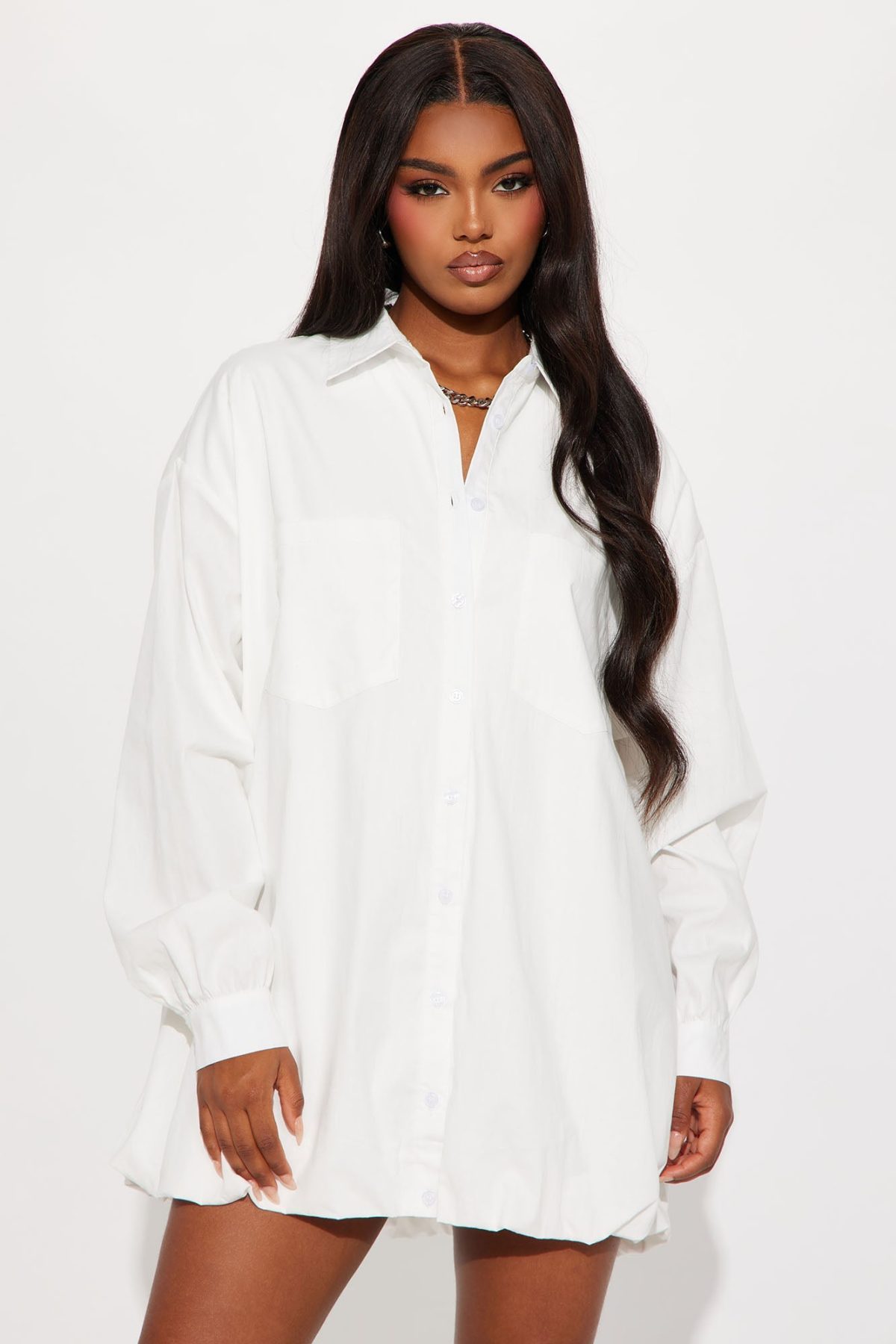 Isobel Mini Shirt Bubble Dress - White