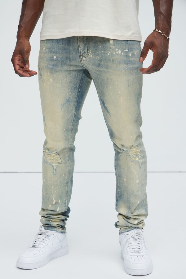 Talk About It Ripped With Bleach Skinny Jeans - Medium Wash