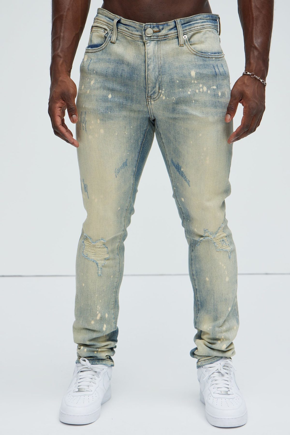 Talk About It Ripped With Bleach Skinny Jeans - Medium Wash