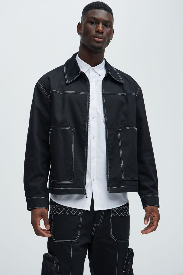 Galactic Zip Up Work Jacket - Black