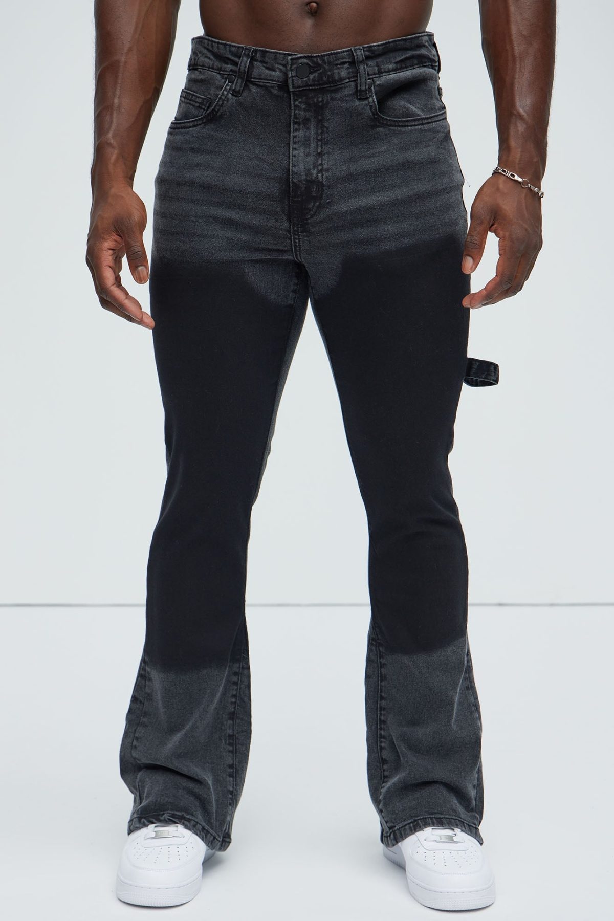 Two Tone Double Knee Carpenter Flare Jeans - Black Wash