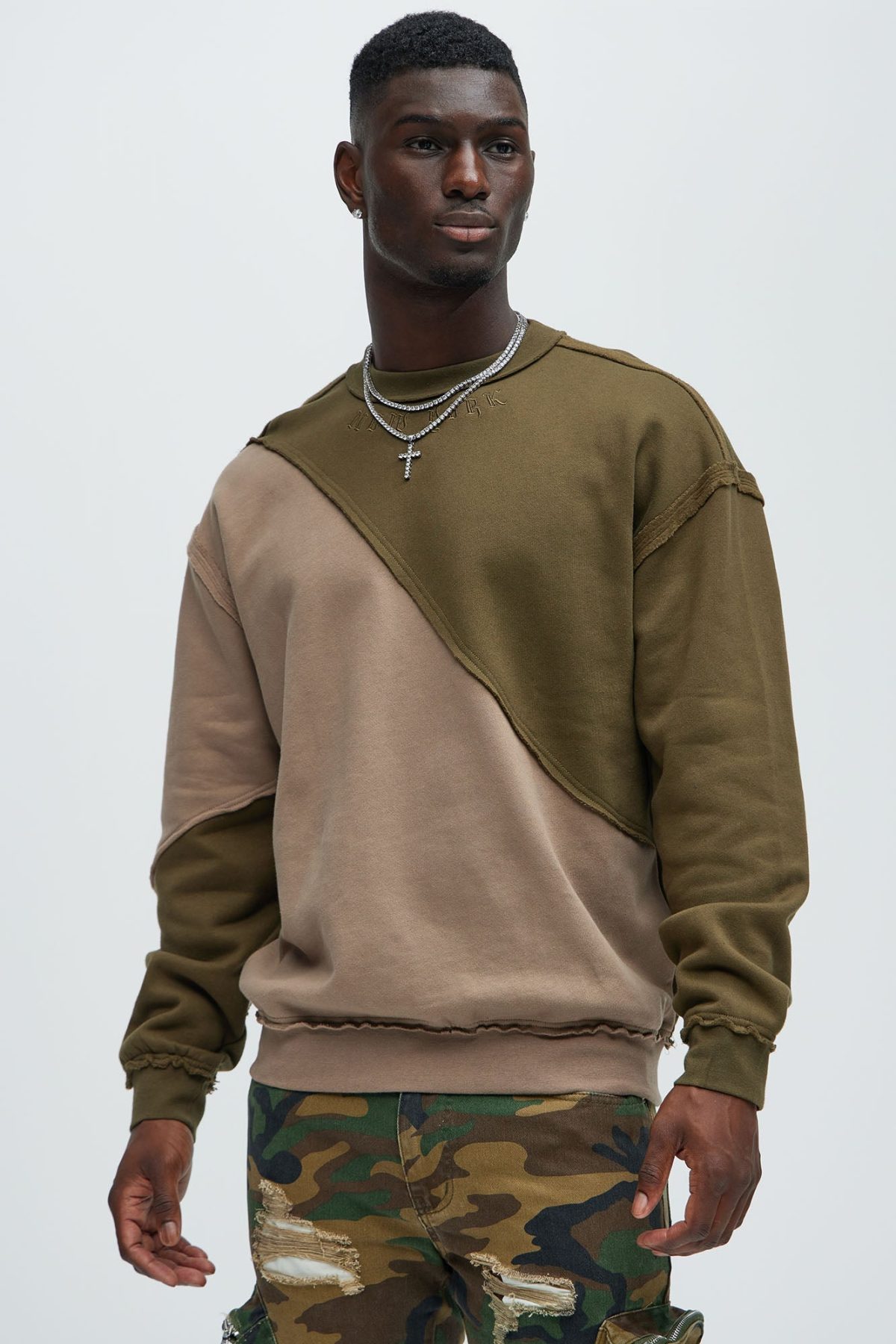 New York Embossed Crewneck Sweatshirt - Tan