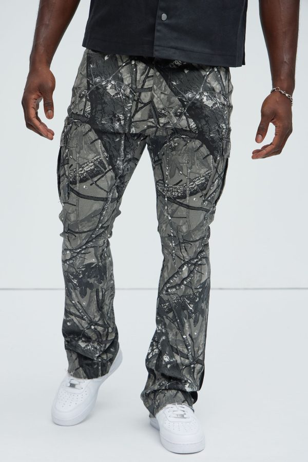 All Over Print Stacked Twill Flare Pant - Grey/combo