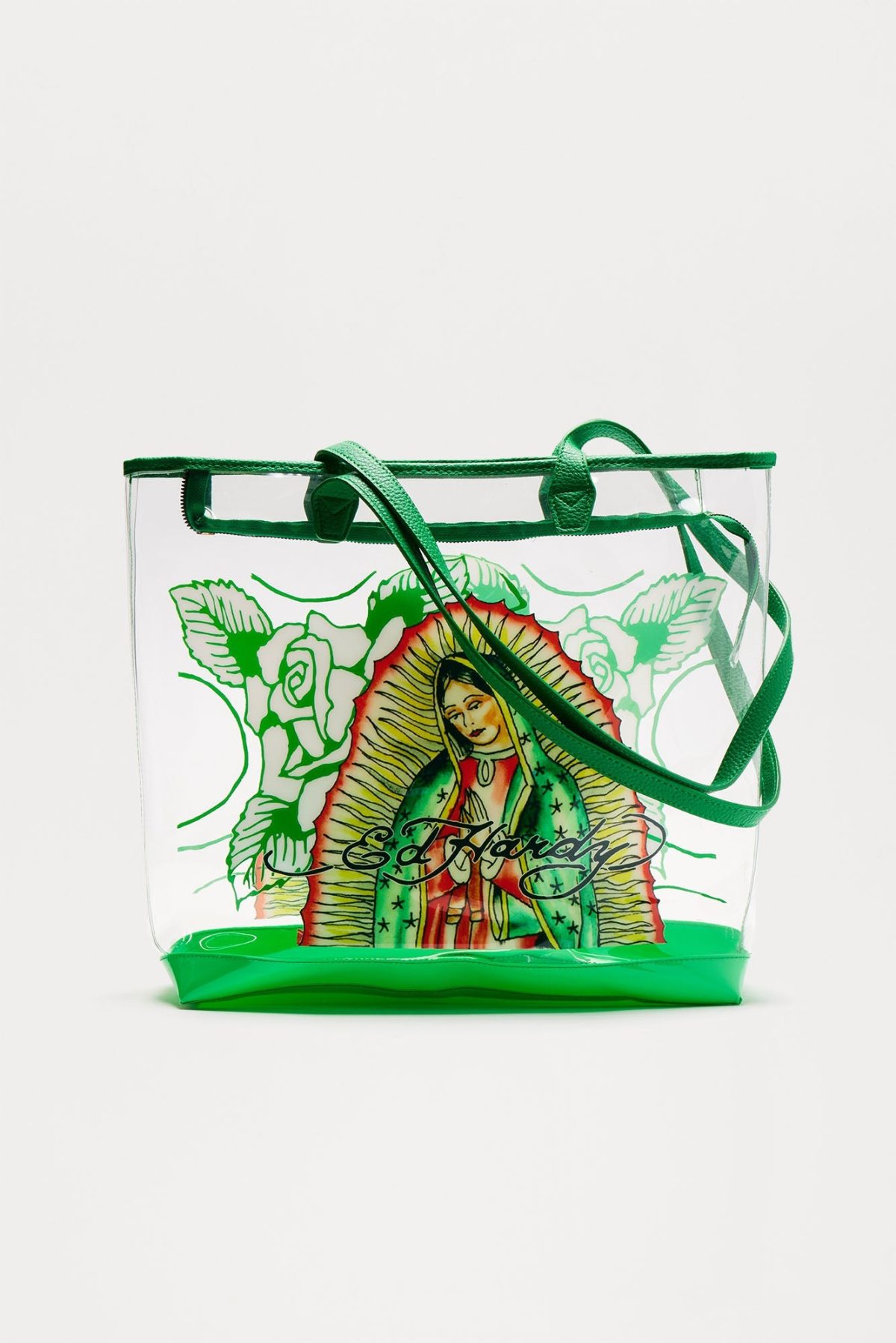 Ed Hardy Green Mary Clear Tote Bag - Green/combo