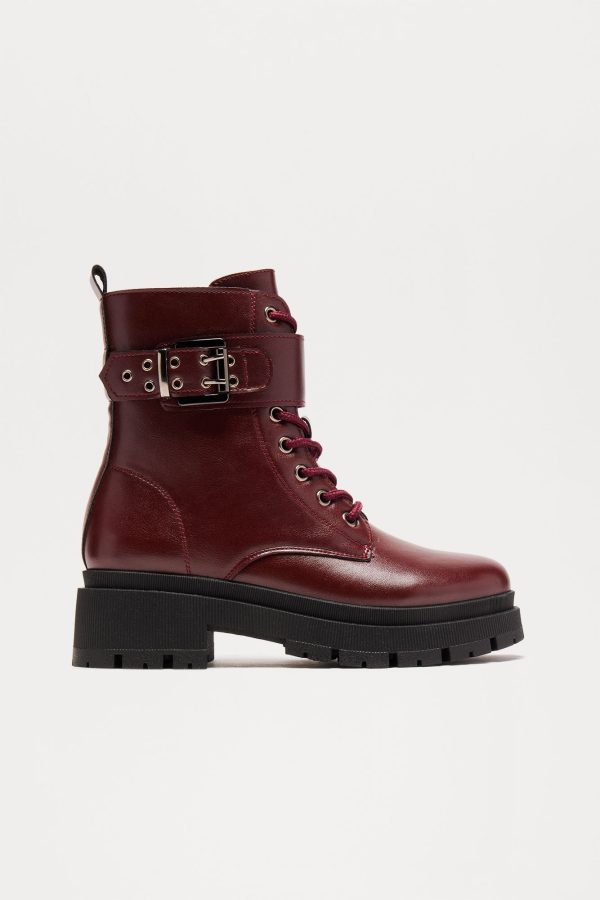 Tory Combat Boots - Burgundy