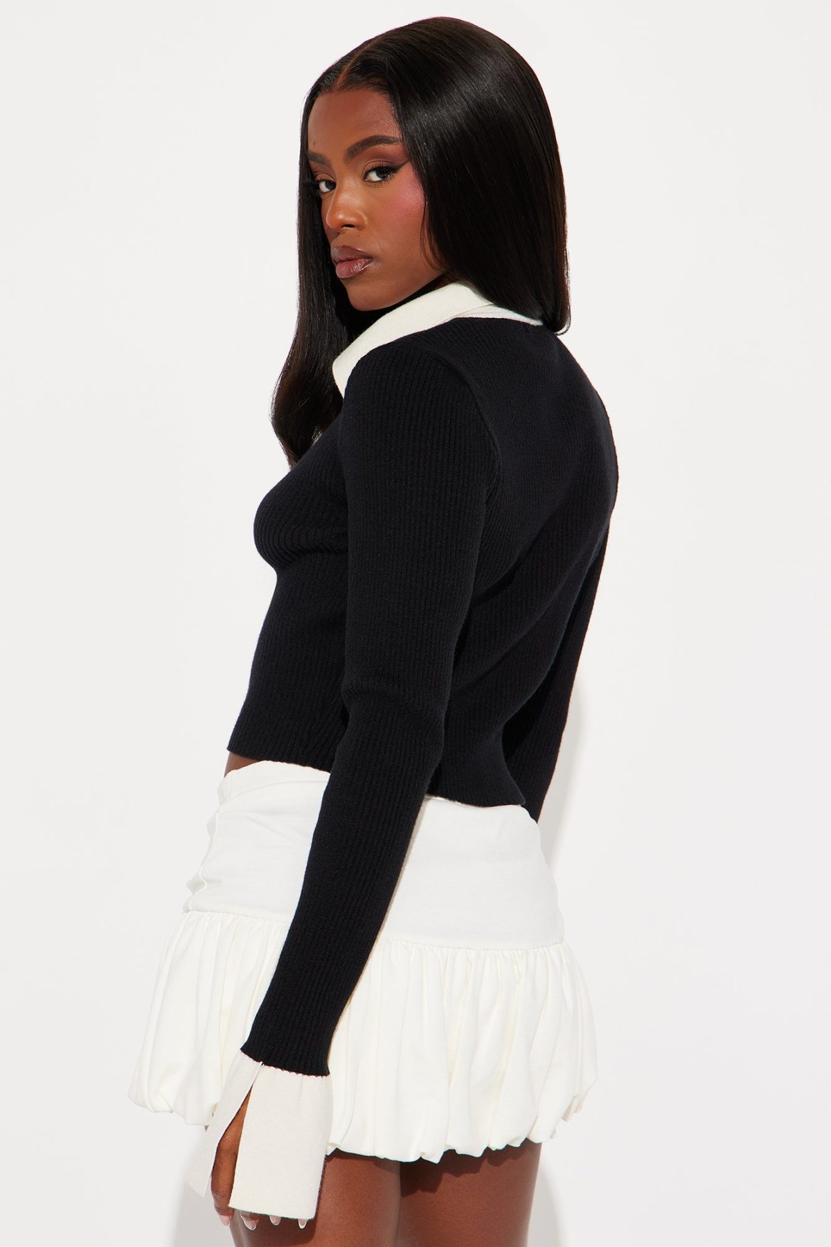 Katie Cropped Cardigan - Black/White