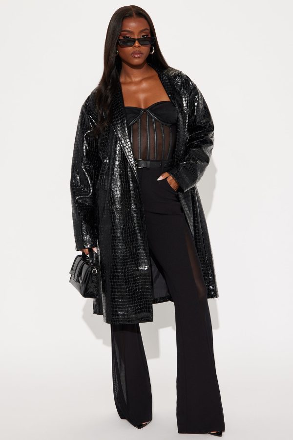 Such A Mood Croc Faux Leather Trench - Black