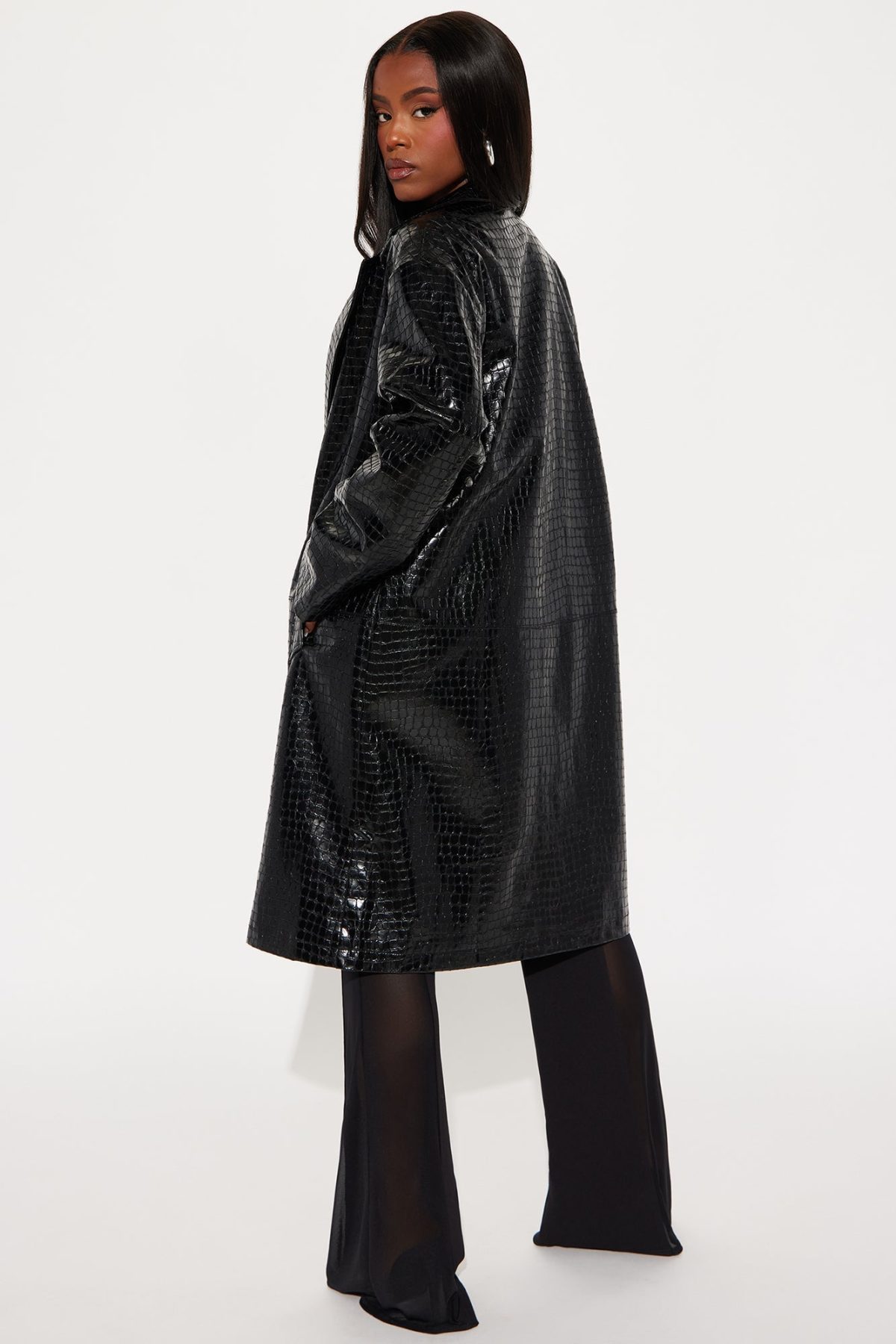 Such A Mood Croc Faux Leather Trench - Black