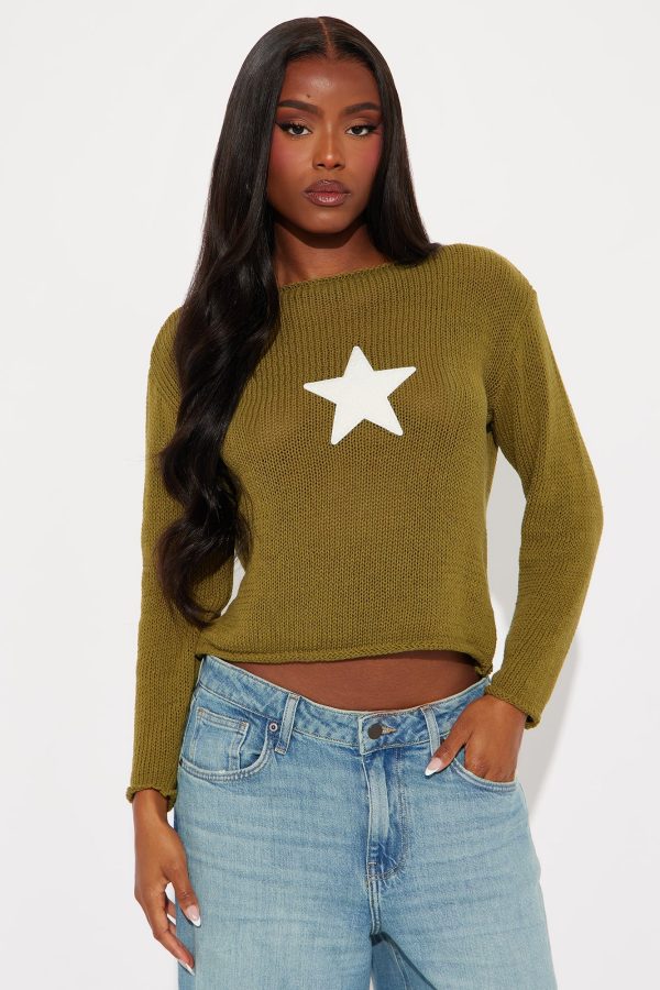 Star Girl Sweater - Olive/combo