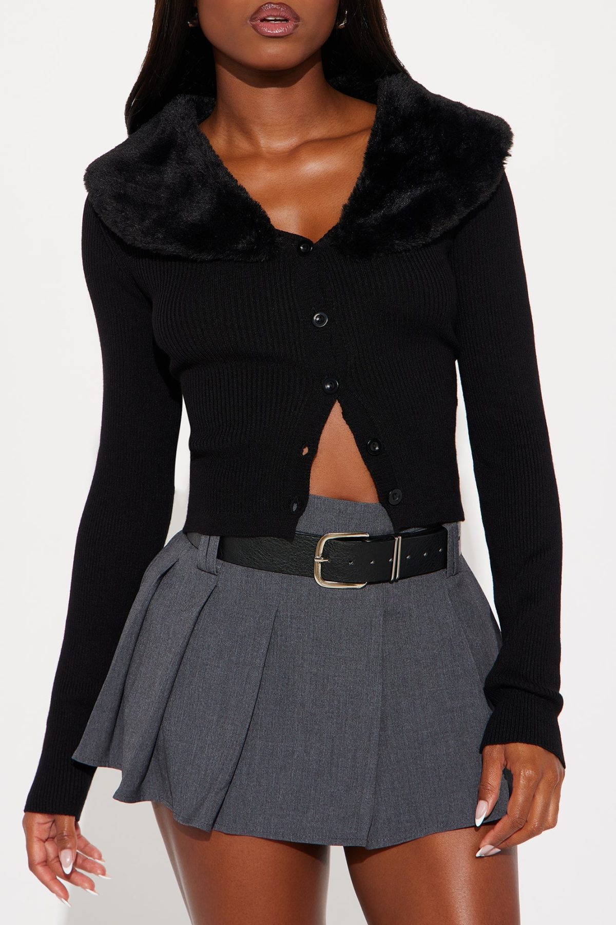 Aspen Chic Faux Fur Cardigan - Black