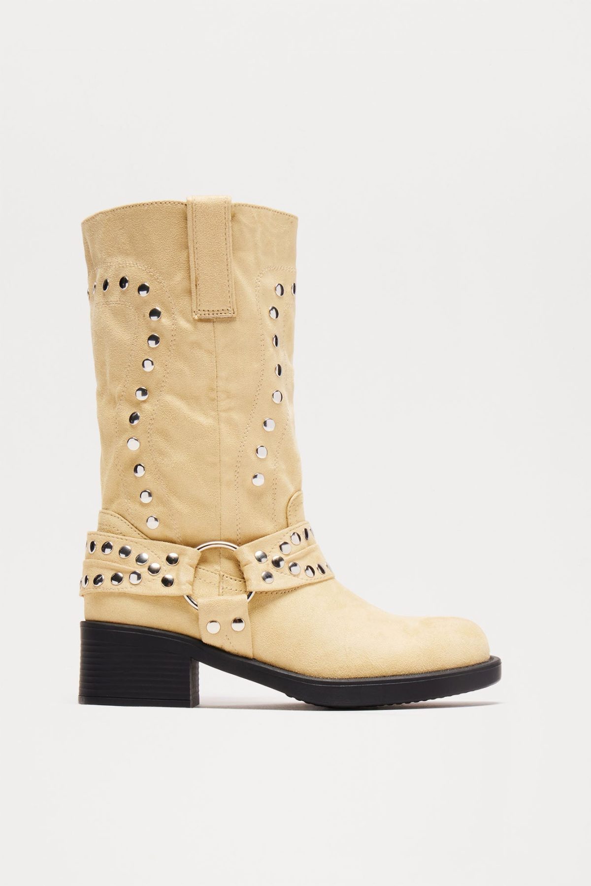 Riley Studded Knee High Boots - Beige