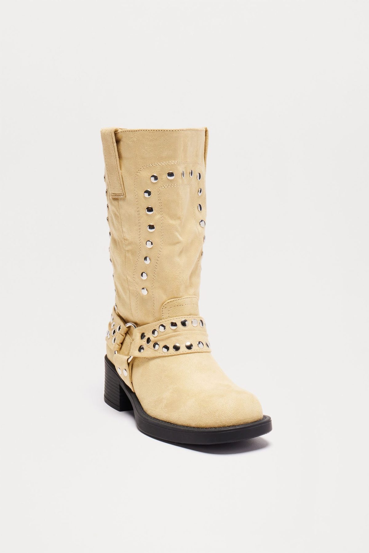 Riley Studded Knee High Boots - Beige